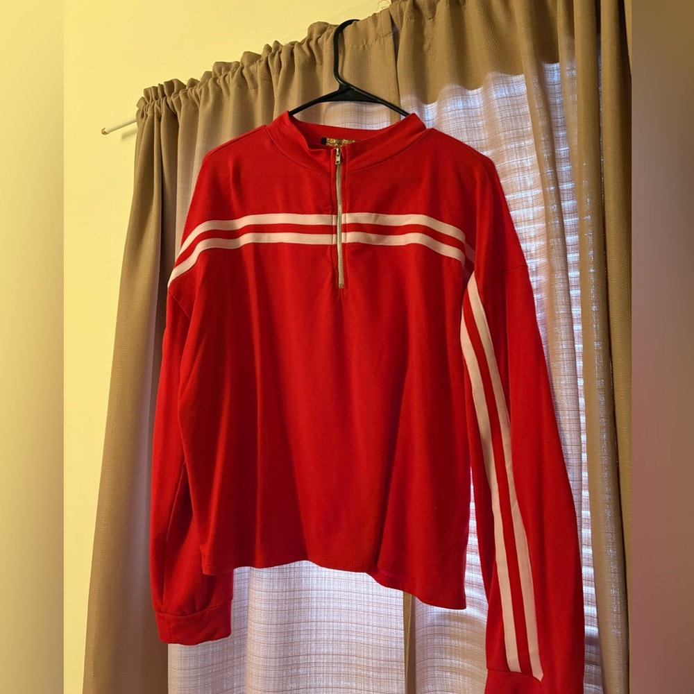 Red Quarter-Zip Sweatshirt with White Stripes